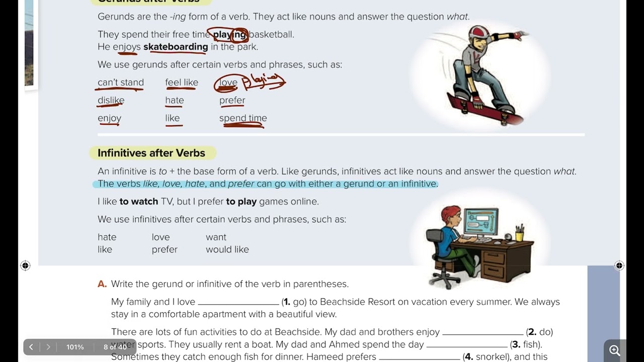 اولى متوسط قاعدة (Gerunds after Verbs) صفحة 115 -الترم الثالث-
