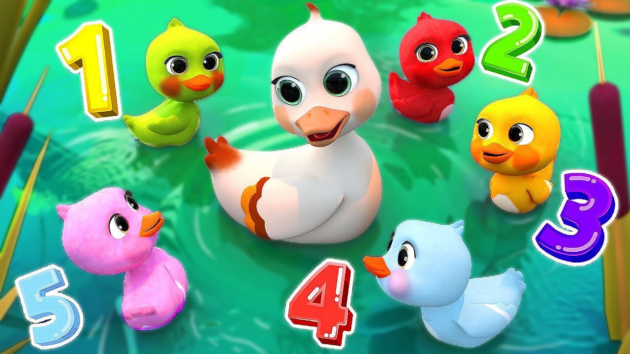[1-Minute Loop] Five Little Ducks Go Splash Splash 🦆 | Original Nursery Rhymes Lyrics 3D Animation