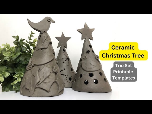 Ceramic Christmas Tree Trio Design - Slab Pottery Template Project🎄🎄🎄 class=
