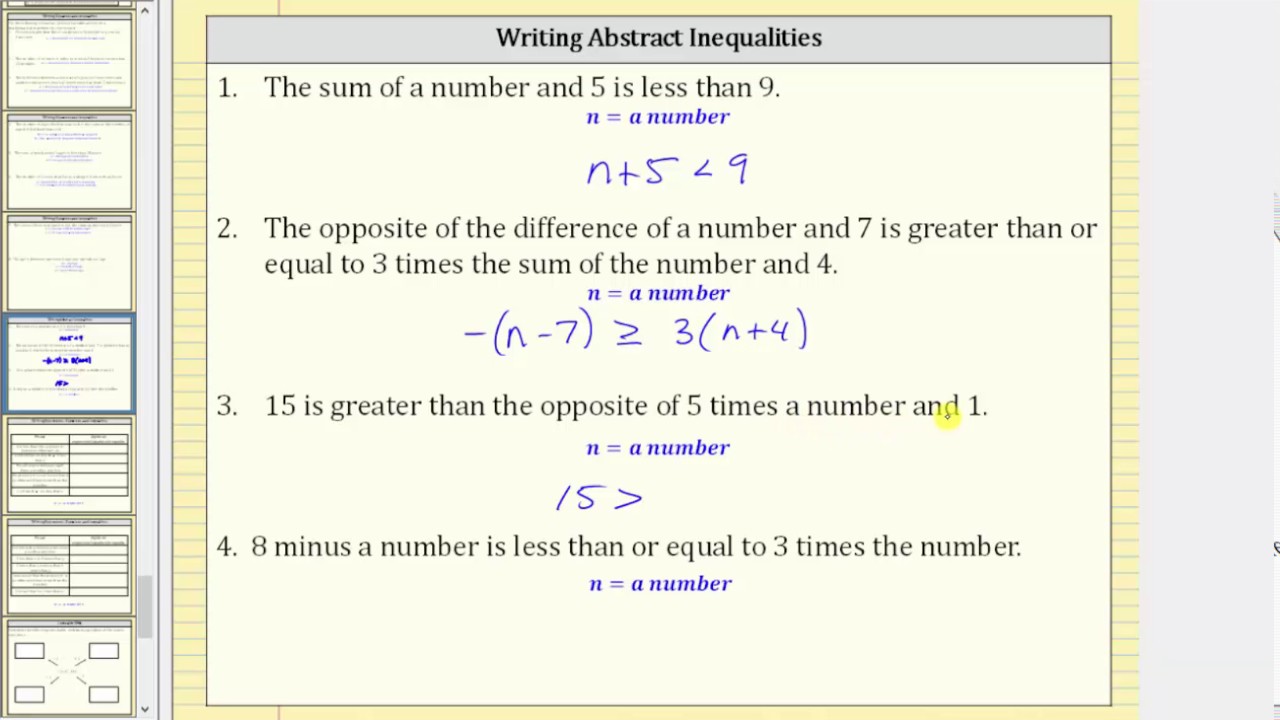 Writing Inequalities from Statements (Abstract)