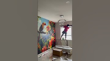 Tranh 3d dán tường hoa lá trang trí phòng khách đẹp. #tranh3d #phòngkhách #tranhdántường3d