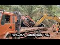 Evakuasi Excavator Yang Tergelincir Dari Truk Ketika Di Tanjakan