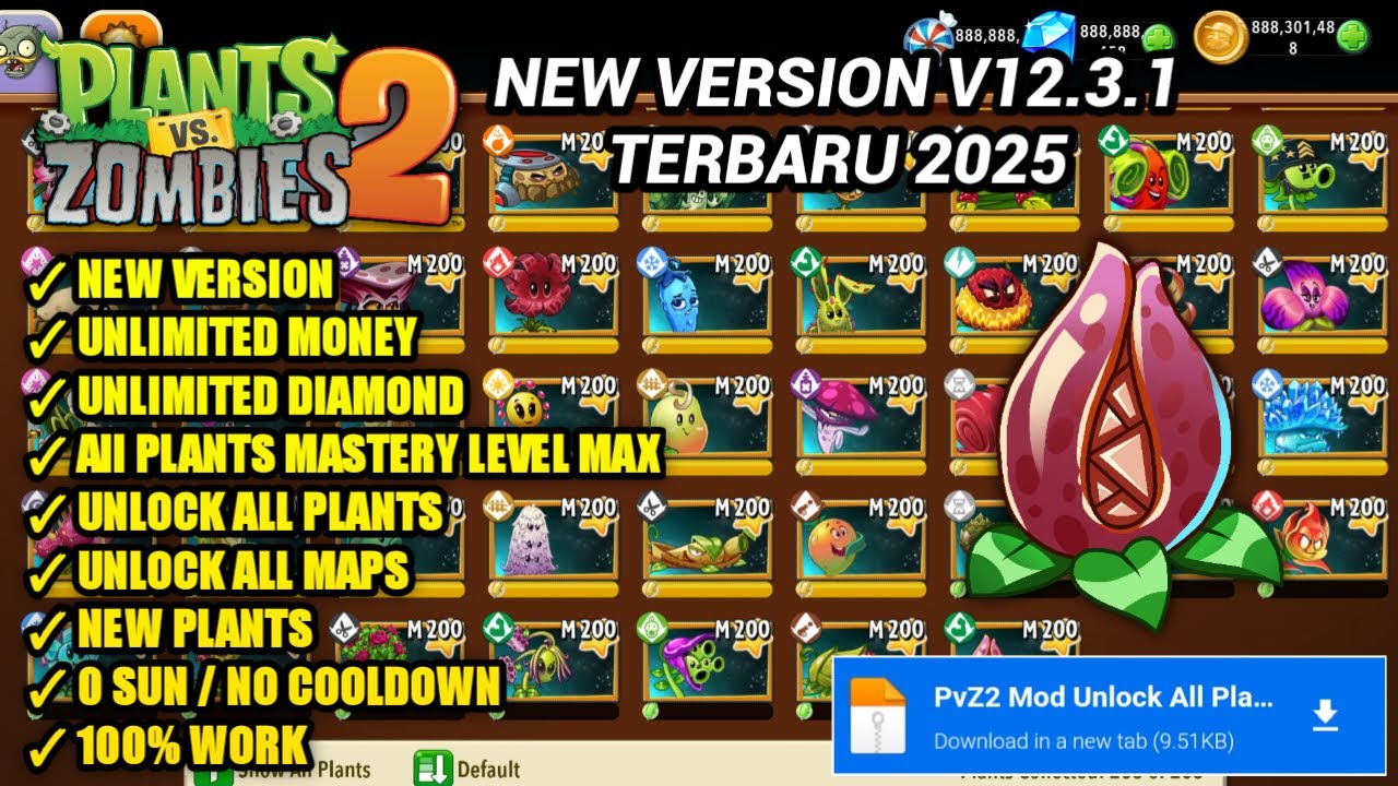 UPDATE!! Plants vs Zombies 2 Mod Apk Terbaru 2025 V12.3.1
