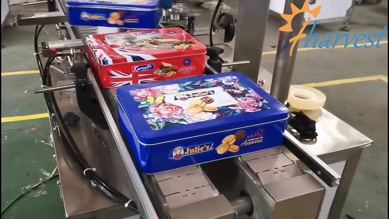 Automatic biscuit tin container tape around sealing machine for square,taping sealing machine(2021)