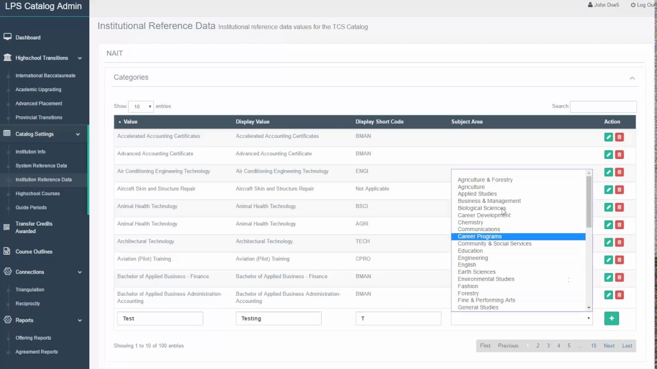 Catalog . Editing Institution Reference Data Catalog Settings.V1.Feb.18.2017