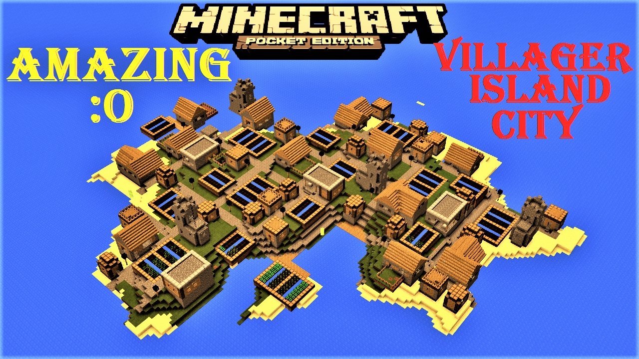 MCPE 1.2.5 - VILLAGER CITY ISLAND ! 4 BLACKSMITHS, MUSHROOM BIOME, 2 OCEAN MONUMENTS MAP