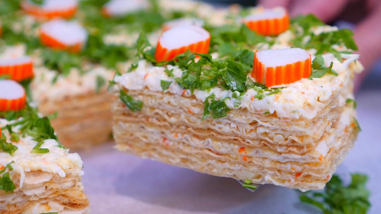 Вафельный Торт с Крабовыми палочками — Простая и вкусная закуска