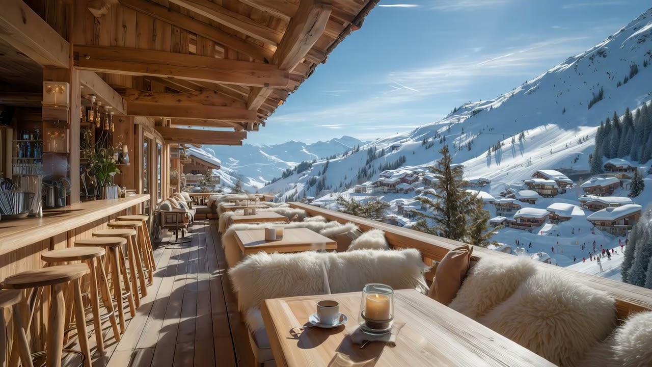 Luxury Ski Lodge Jazz ❄️ Calm Café Music with Snowy Mountain Views