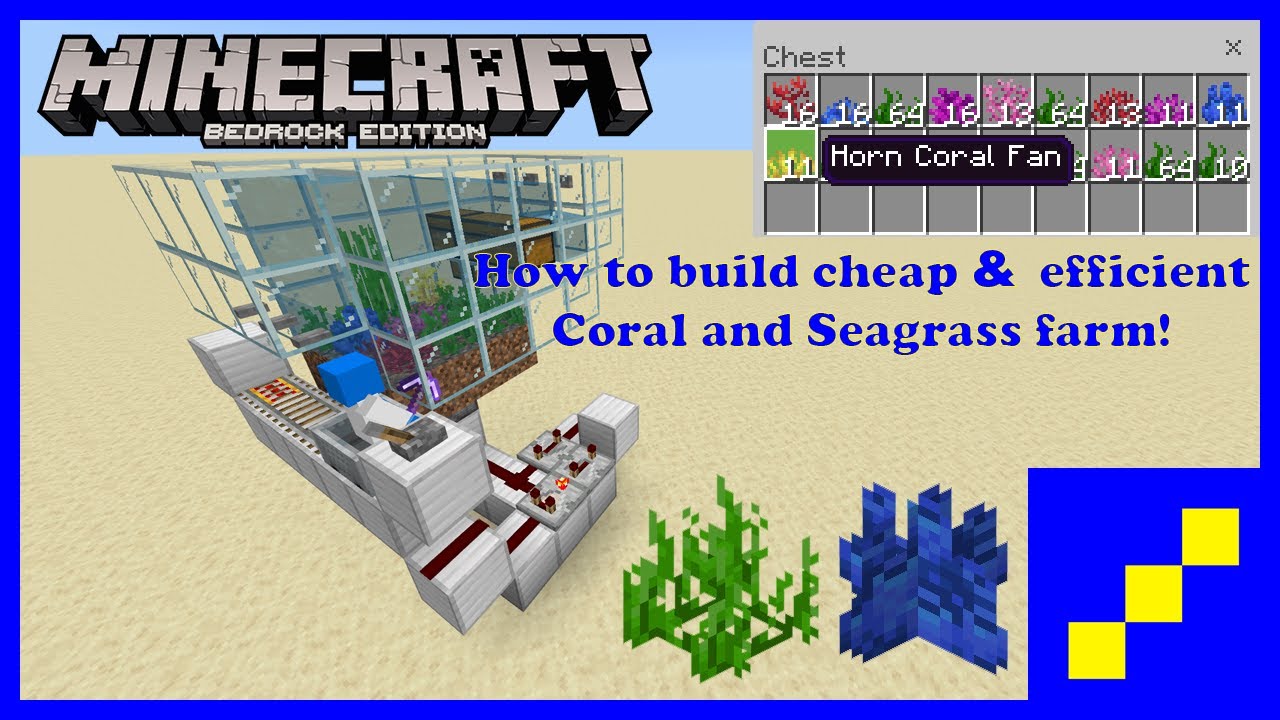 Cheap & Easy Coral/Sea Grass farm for Minecraft Bedrock Tutorial!