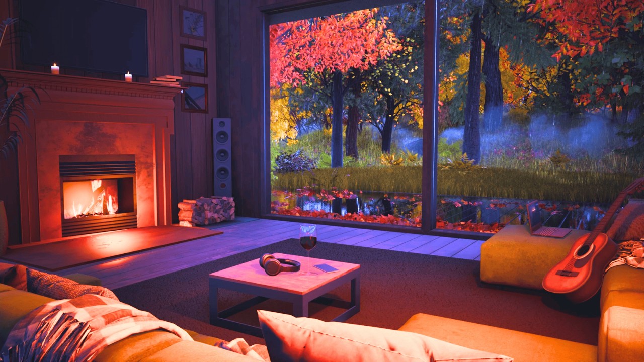 Lluvia en Atmósfera Acogedora y Chimenea | Sonidos para Ambiente y Relajarse