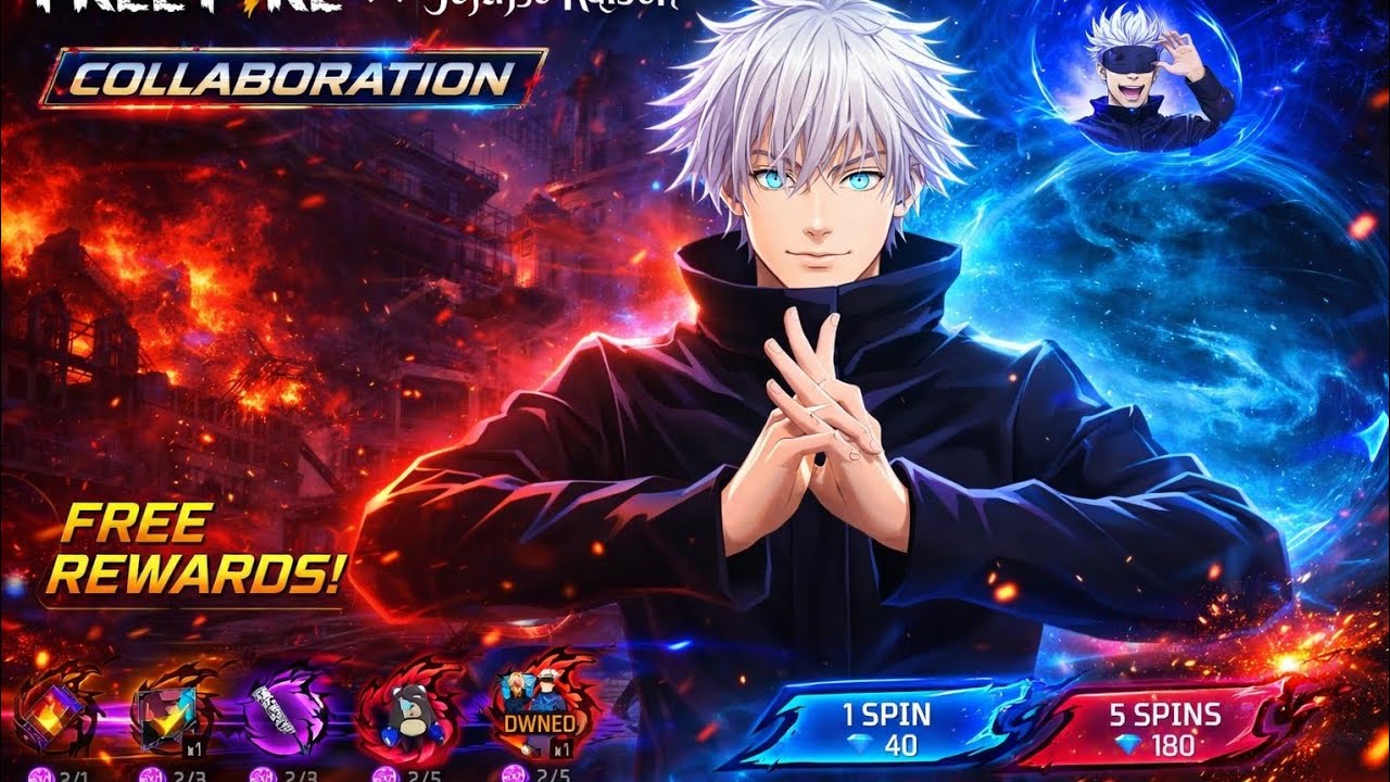 FREE FIRE GOJO BUNDLE 🔥 JUJUTSU KAISEN COLLAB 😱 FULL SPIN TRICK | FREE FIRE