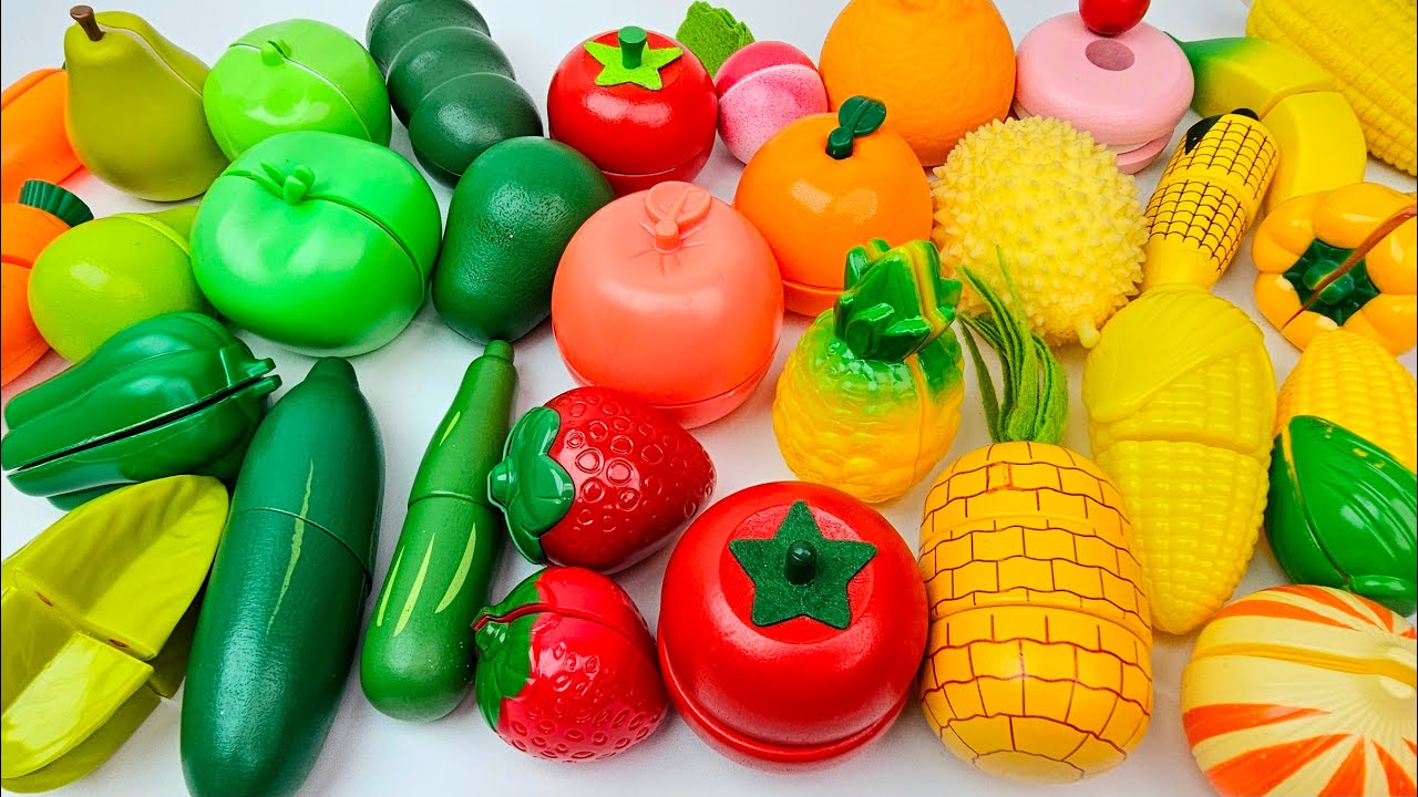 ASMR 木のおままごとセットと本物の野菜と果物を切る！おもちゃで