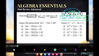 GED® Math: Factoring as Inverse of Multiplying Polynomials (1.UR, Adv, # 3,4,10)