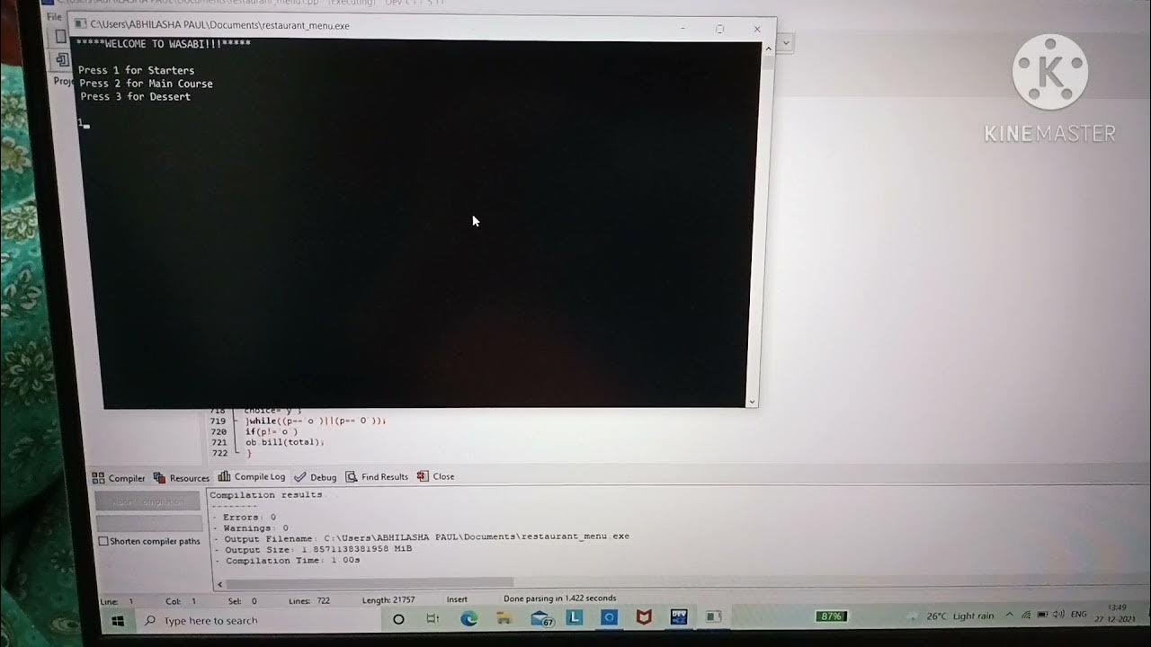 Restaurant Menu Program Using C++ - YouTube