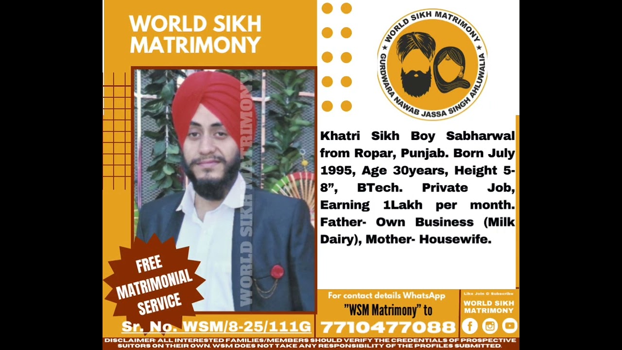 WSM/8-25/111G For the contact details WhatsApp World Sikh Matrimony @ 7710477088 (10am - 6pm)