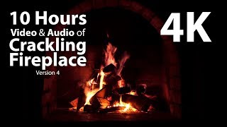 4K HDR 10 hours - Fireplace & Crackling Audio - relaxing, warm, calming