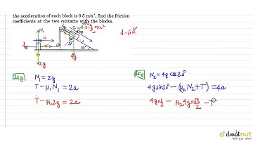 If the tension in the string in the figure. Is N and the acceleration of each block is `0.5 m/s^...