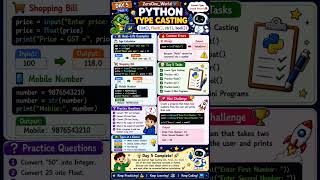 Details 🚀 Day 5 — Type Casting in Python 🐍🔄📚#python #coding #pythonbeginner #learnpython #pythontutorial Guide