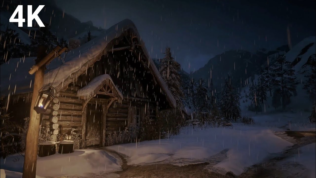 Slushy Winter Rain in a Snowy Forest 🌲🌧️ 10 Hours of Soothing Rain & Wind Sounds for Sleep