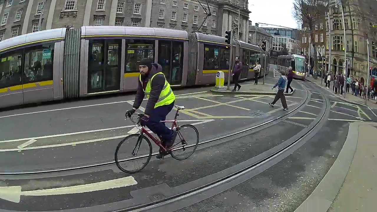 Blind pedestrian walking from Grafton Street  to Westmoreland Street on 17.02.2026