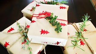 DIY Rustic Christmas Gift Wrap with Herbs