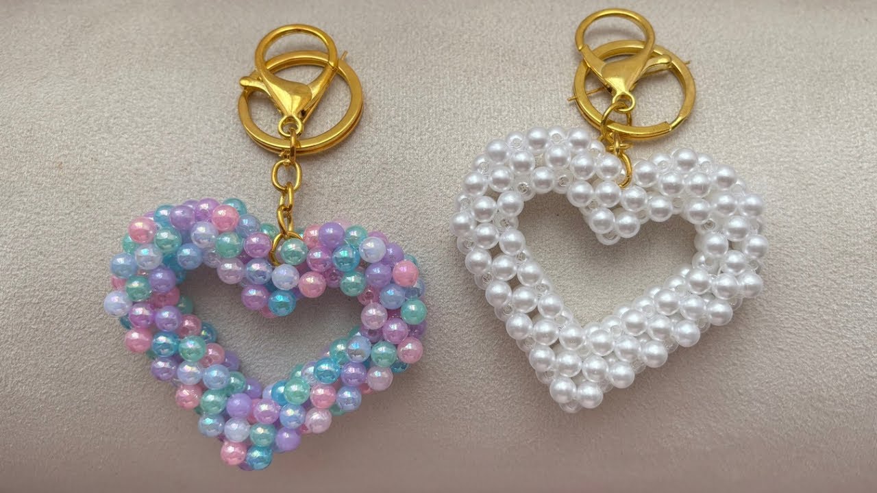 💜 Llavero de perlas con forma de CORAZÓN ¡TUTORIAL! 💜