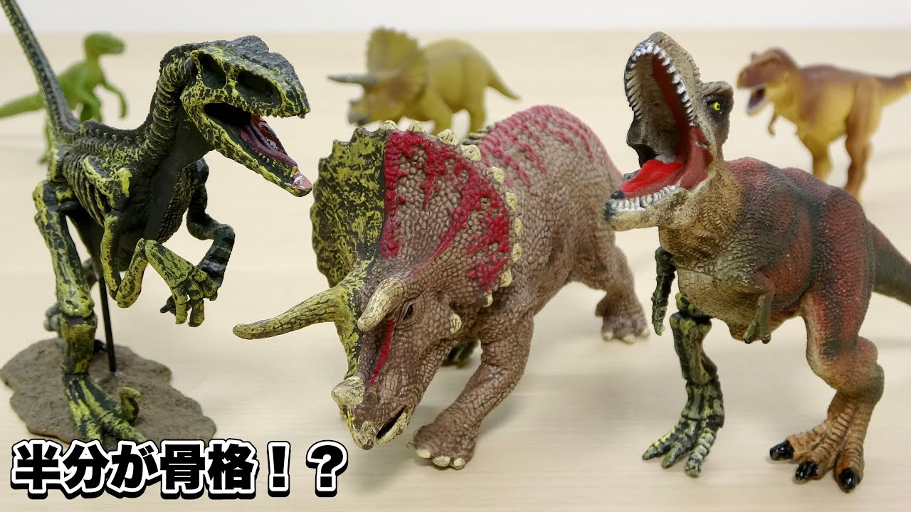 半分が骨格になった恐竜フィギュア『デュアルダイナソー』3体のリアルな造形を徹底レビュー