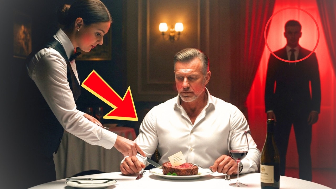 No jantar, a garçonete escondeu um bilhete dentro da carne do chefe da máfia: 