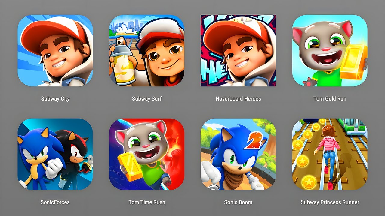 Subway Surfers, Subway Surfers City, Subway Surfers Hoverboard Heroes,Tom Gold Run,Tom Time Rush