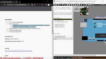 #4 Unoardusim Pantalla / Display LCD con el mensaje “HOLA TELECOMUNICACIONES”.