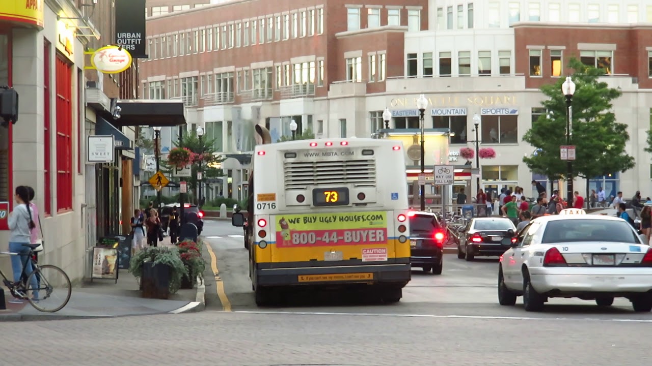 MBTA Bus: Waverly Sq bound D40LF 0716 Rt.73 at Harvard Sq