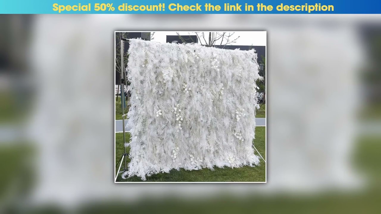 Review Uflower Luxury White Grass Fern leaves Flower Wall Wedding Background Fabric Plant wall Arra