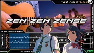 Zen zen zense - 前前前世 - RADWIMPS - Fingerstyle Guitar Cover | TAB Tutorial