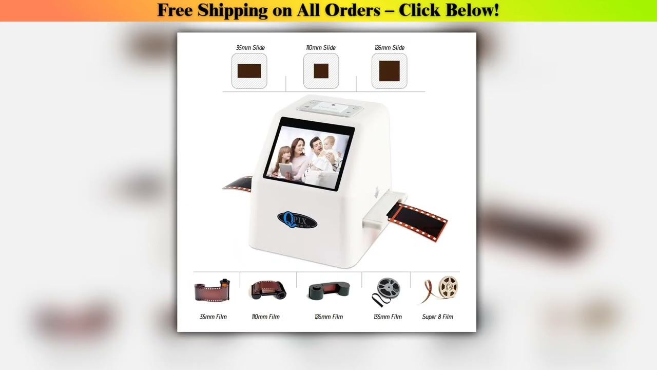 QPIX 22 MP 35mm Portable Film Scanners 135 110 126KPK Super 8 Negative Slide Holder Photo Scanner