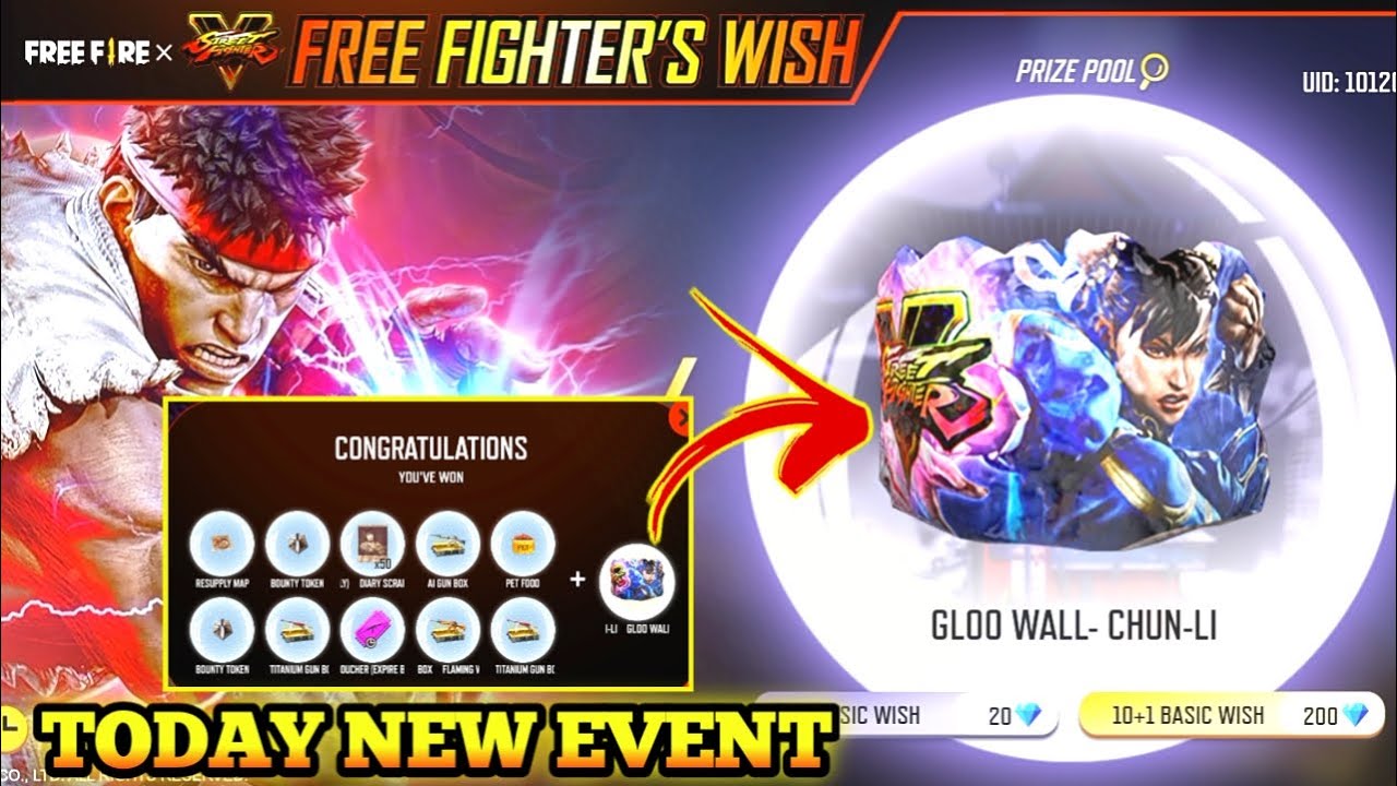 NEW FREE FIGHTERS WISH EVENT IN FREE FIRE | FREE FIRE NEW EVENT TODAY | RYU & CHUN-LI BUNDLE IN FF