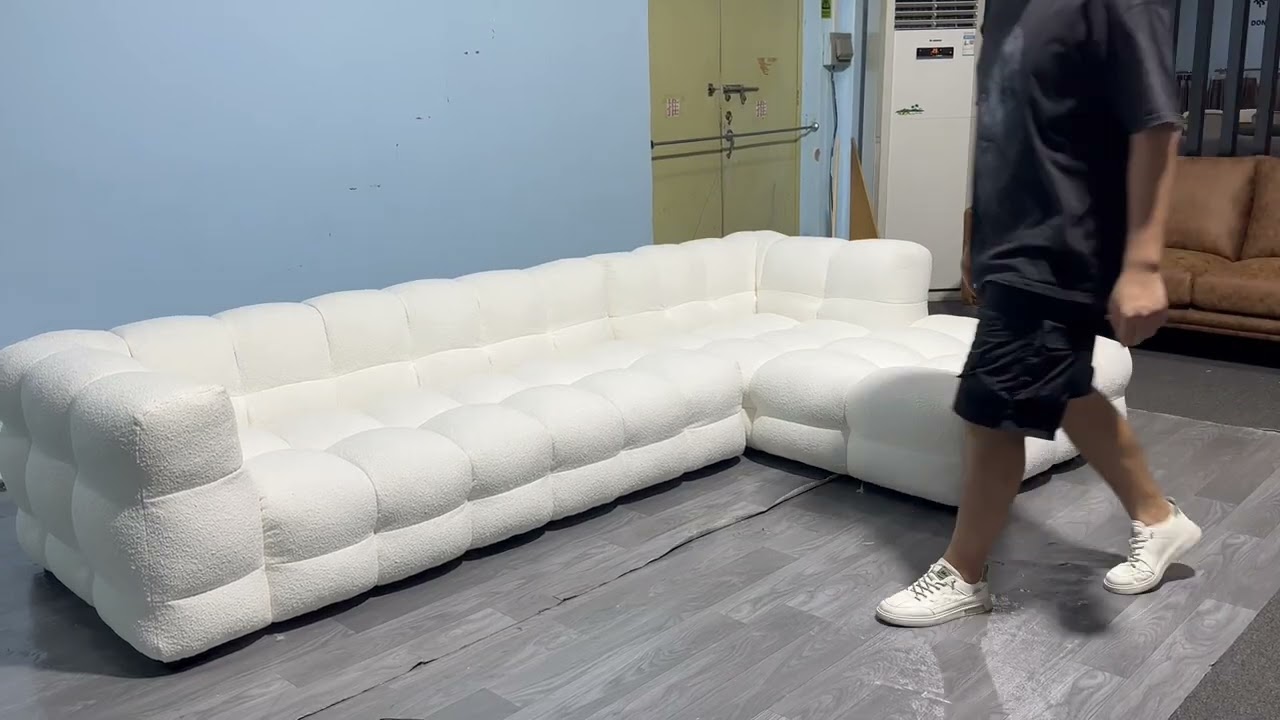 Living room boucle teddy fabric sectional sofa set