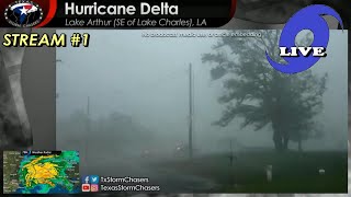 Details Hurricane DELTA Eyewall Reaches Lake Arthur, Louisiana (LIVE from Jason Cooley) Update