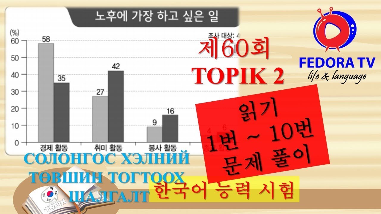 제60회 TOPIK 2 읽기 1 ~ 10 문제풀이 ТОПИК Шалгалтын материал дээр ажиллах