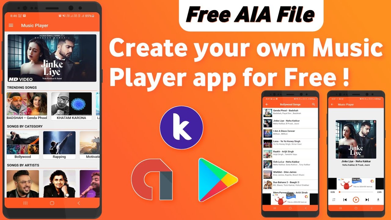 Create your own Music Player app for Free | Earn from Admob | Kodular Free aia file