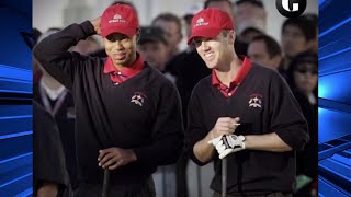 USD Golf Coach Chris Riley  gets emotional discussing Tiger Woods' severe car accident