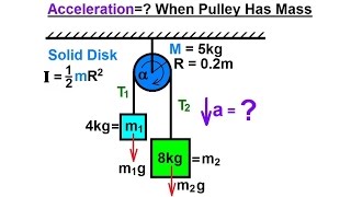 Physics 13.1  Moment of Inertia Application (10 of 11) Acceleration=? When Pulley Has Mass