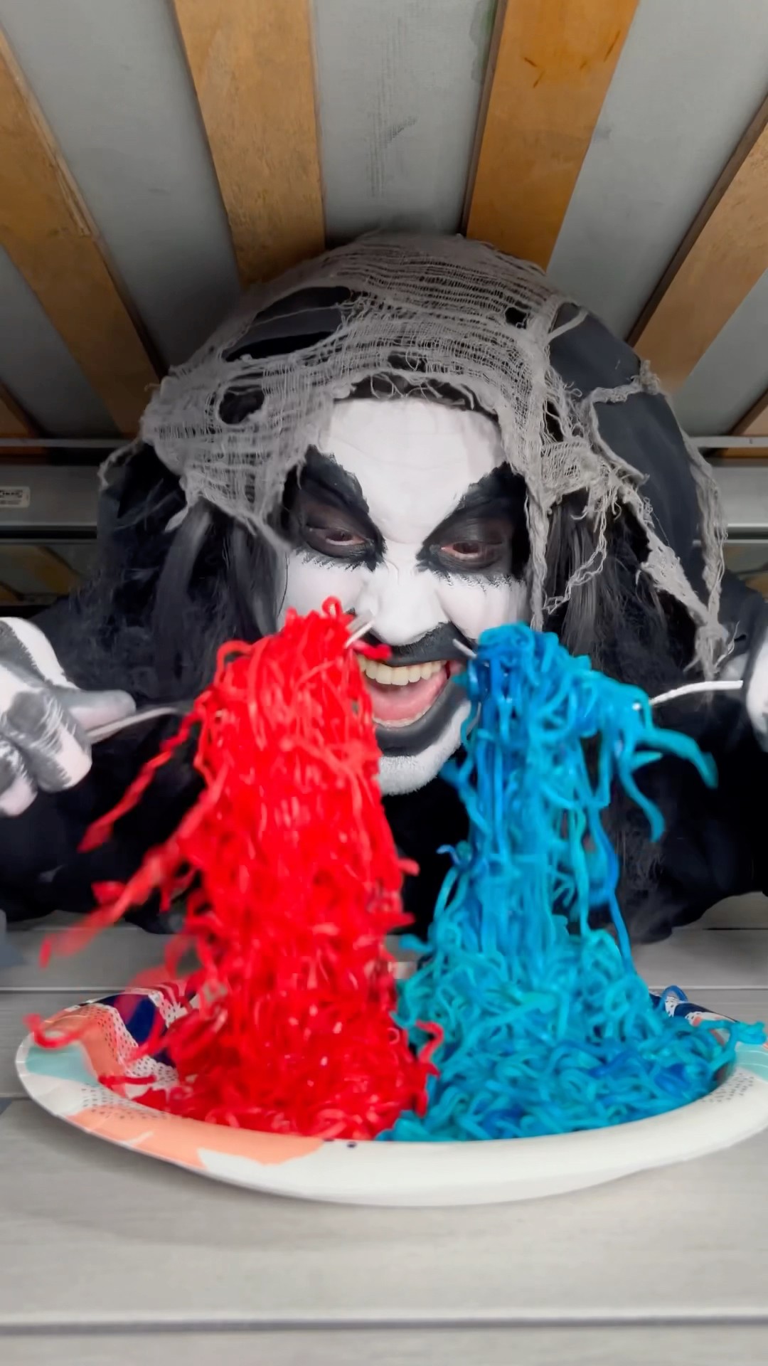 He made red and blue noodles for monster ?? #shorts
