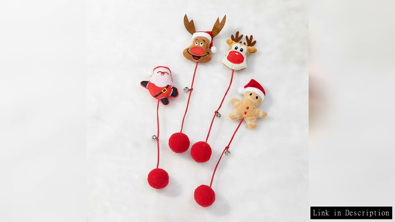 Christmas Cat Toys Plush Ball with Bell for Indoor Kitten Christmas Theme Pet Interactive Playing To