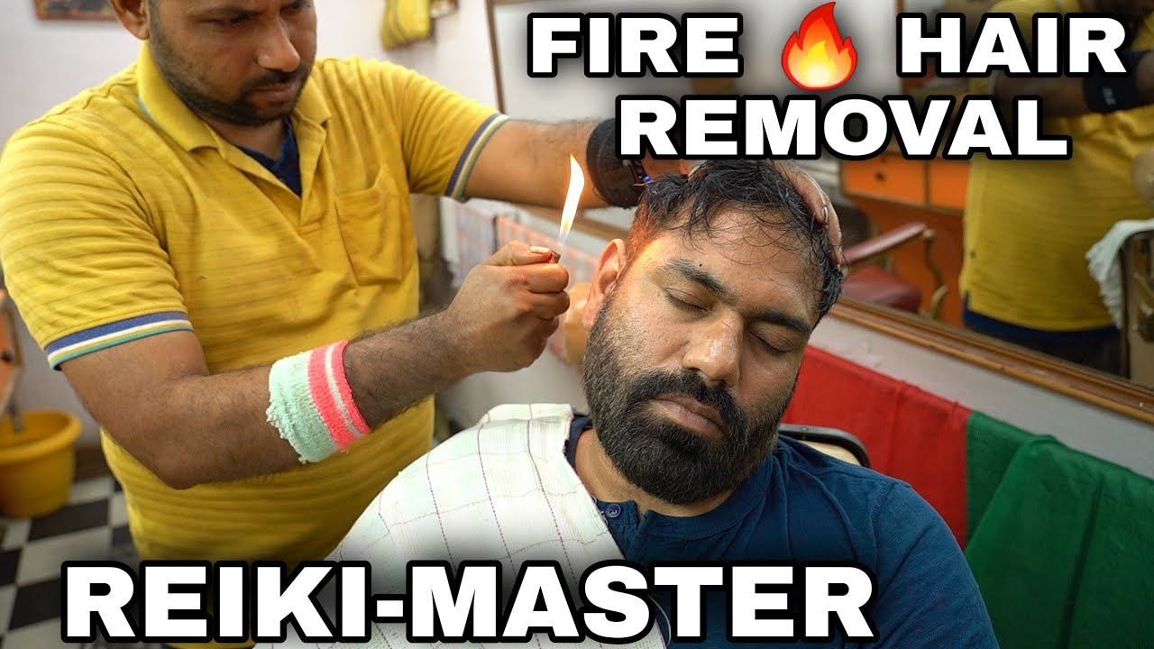 REIKI-MASTER, HEAD MASSAGE, 🔥 FIRE HAIR REMOVAL, NECK CRACKING, BACK CRACK  BY INDIANBARBER #ASMR - YouTube