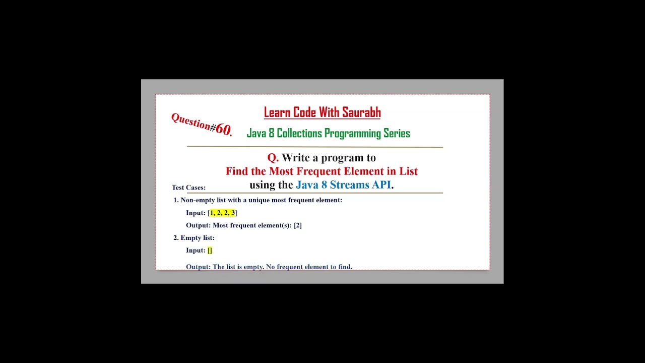 Intro Q60 Find the Most Frequent Element in List using The Java 8 Streams API
