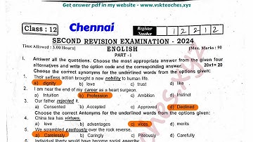 12th standard English second revision 2024 original question paper with answer key | Chennai