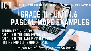 G11 Unit 1 ICT -  Programing 1.6   Pascal Programing More Examples