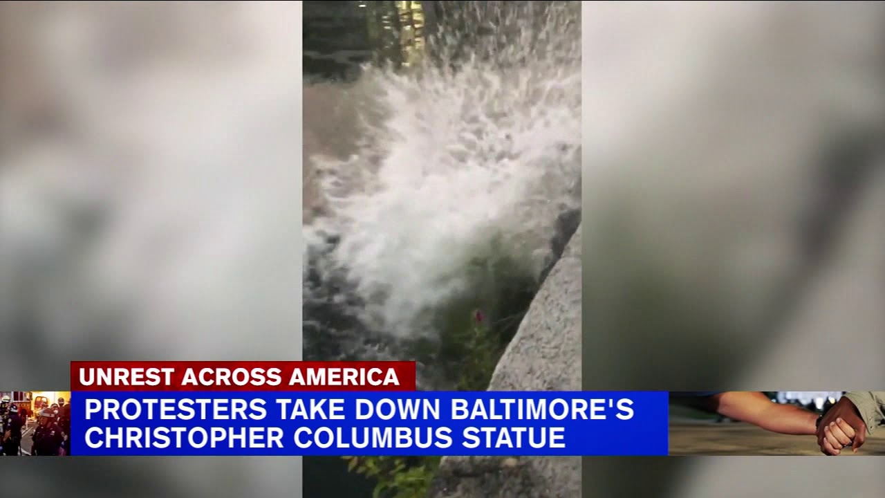 Christopher Columbus statue toppled in Baltimore, thrown into harbor