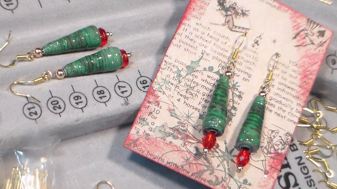 paper bead xmas tree earrings