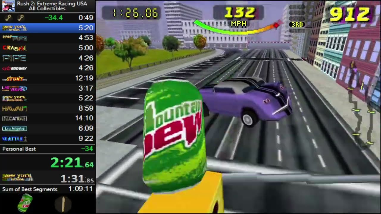 Rush 2 USA: ALL TRACKS (PAL) - All Collectibles (1:20:09) [WR] - Keys/Cans Speedrun